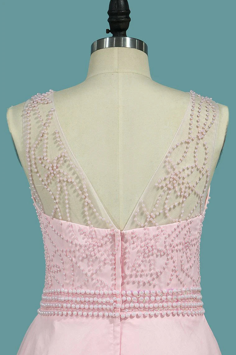 Scoop A Line Party Dresses 30D Chiffon With Beads Bodice